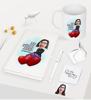 BK Gift Kişiye Özel En Güzel Anne Karikatürlü Beyaz Defter Kalem Kupa Ayna Seti (Model 1)