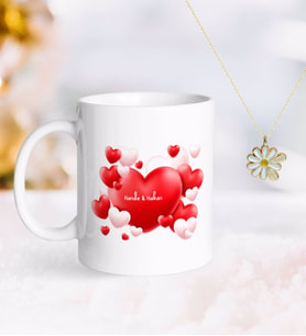 BK Gift Kişiye Özel Sevgililer Günü Kupa ve Çift İsimli Papatya Kolye-41 (Model 1)