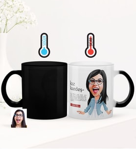 BK Gift Kişiye Özel Kız Kardeş Karikatürlü Sihirli Cam Kupa Bardak - 2