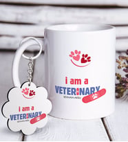 BK Gift Kişiye Özel Mesleki Veteriner Hekim Beyaz Kupa ve Anahtarlık Hediye Seti (Model 1)