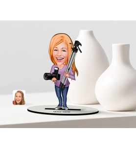 BK Gift Kişiye Özel Bayan Profesyonel Fotoğrafçı Karikatür Ahşap Biblo  1