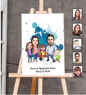 Kişiye Özel Aile Karikatürlü Ahşap Tablo 30x47  Mod-7