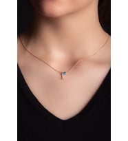 Beyaz Zirkon Taşlı I Harf Kolye  Rose Gümüş Altın Kaplama Kadın Gümüş Kolye 925 Ayar 