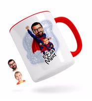 BK Gift Kişiye Özel Süper Baba-Çocuk Karikatürlü Kırmızı Kupa Bardak