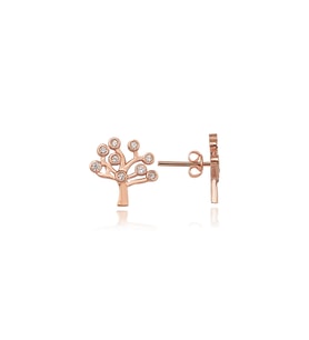 Gümüş Zirkon Taşlı Çıtır Hayat Ağacı Tasarım Küpe (Rose)