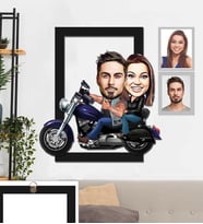 Kişiye Özel Motorcu Sevgili Karikatürlü 3D Ahşap Tablo 30x47 Model 1
