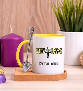 Radyolog Ahşap Altlıklı Sarı Kupa Bardak