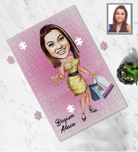 Kişiye Özel Bayan Karikatürlü A4 99 Parça Puzzle Model-3