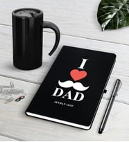 BK Gift Kişiye Özel Babamı Seviyorum Siyah Defter Kalem Termos Mug Seti (Model 1)