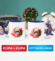 İkili Sevgiliye Sevgililer Günü Hediyesi 8 Kupa Bardak Lacivert