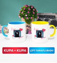 İkili Sevgiliye Sevgililer Günü Hediyesi 7 Kupa Bardak Mavi Sarı