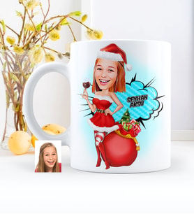 BK Gift Kişiye Özel Bayan Yılbaşı Temalı Karikatürlü Beyaz Kupa Bardak - 1