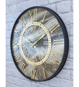 Markakanvas Metal Kasalı Mermer Desenli Altın(Gold) Renkli Duvar Saati 50cm (Altın)