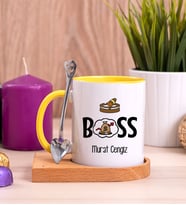 Patron Ahşap Altlıklı Sarı Kupa Bardak
