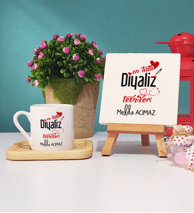 Mesajlı Diyaliz Teknikeri Hediye Ahşap Altlıklı Türk Kahvesi Fincanı ve Dekoratif Taş Baskı