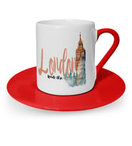 BK Gift Kişiye Özel London Tasarımlı Kırmızı Türk Kahvesi Fincanı  2