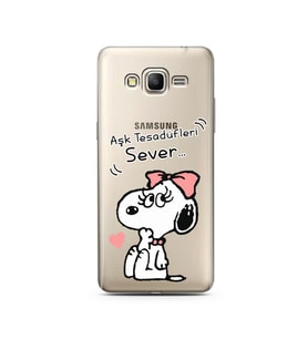 Snoopy Tasarımlı Süper Şeffaf Silikon Telefon Kılıfı Samsung Grand Prime