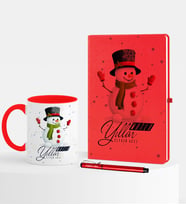 BK Gift Kişiye Özel Yılbaşı Mutlu Yıllar Temalı Kırmızı Defter Kalem Kupa Seti - 16