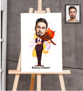 Kişiye Özel Kemancı Karikatürlü Ahşap Tablo 30x47  Bay-1