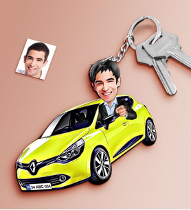 BK Gift Kişiye Özel Bay Renault Megane Hatchback Figürlü Plakalı Ahşap Karikatür Anahtarlık (Beyaz)