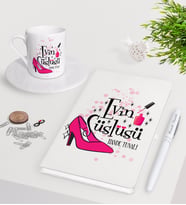 BK Gift Kişiye Özel Evin Süslüsü Beyaz Defter Kalem Türk Kahvesi Fincanı Seti-1 (Model 1)