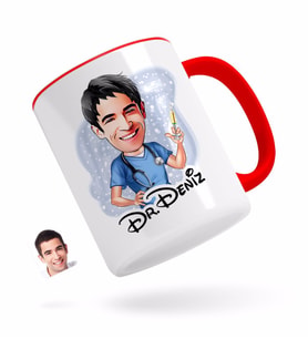 BK Gift Kişiye Özel Erkek Doktor Karikatürlü Kırmızı Kupa Bardak-3