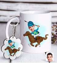 BK Gift Kişiye Özel Erkek Jokey Karikatürlü Beyaz Kupa ve Anahtarlık Hediye Seti-1 (Model 1)