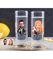 BK Gift Kişiye Özel Renkli Baskılı Erkek ve Kadın Karikatürlü İkili Vodka Bardağı-9 (Beyaz)