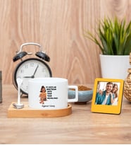 İyi Dostlar Biriktirdim Fincan ve Turuncu Mini Fotoğraf Çerçevesi