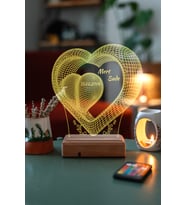 Kişiye Özel 3D Kalpli İsim ve Tarih Masaüstü Led Lamba