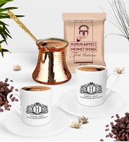BK Gift Kişiye Özel İkili İsimli Türk Kahvesi Fincanı Bakır Cezve ve Türk Kahvesi Seti-13 (Model 1)