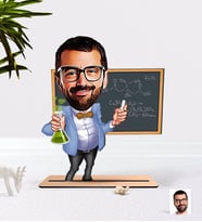 BK Gift Kişiye Özel Erkek Kimya Öğretmeni Karikatürlü Ahşap 3D Biblo-1 (Beyaz)