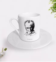 BK Gift Kişiye Özel Atatürk Temalı Türk Kahvesi Fincanı-18 (Beyaz)