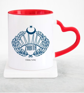 BK Gift Kişiye Özel Mesleki Zabıta Kırmızı Kalpli Kupa Bardak