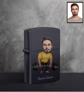 Kişiye Özel Sporcu Karikatürlü UV Baskılı Siyah Benzinli Çakmak Bay-7