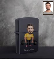 Kişiye Özel Sporcu Karikatürlü UV Baskılı Siyah Benzinli Çakmak Bay-7