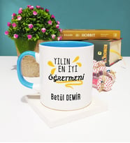 Yılın En İyi Öğretmeni Tasarımlı Öğretmene Öğretmen Kupa Bardak Mavi