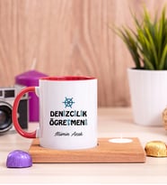 Denizcilik Öğretmeni Ahşap Altlıklı Mumlu Kırmızı Kupa Bardak