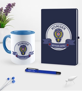 BK Gift Kişiye Özel Komiser Temalı Lacivert Defter Kalem Kupa Seti - 1 (Model 1)