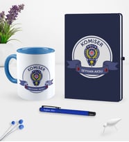 BK Gift Kişiye Özel Komiser Temalı Lacivert Defter Kalem Kupa Seti - 1 (Model 1)
