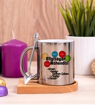 Bilgisayar Mühendisine Özel Ahşap Altlıklı Silver Kupa Bardak