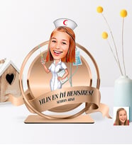 BK Gift Kişiye Özel Yılın En İyi Hemşiresi Karikatürlü 3D Ahşap Biblo Plaket - 2