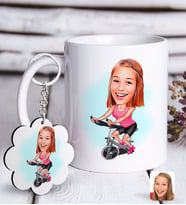 BK Gift Kişiye Özel Bayan Fitness Sporcusu Karikatürlü Beyaz Kupa ve Anahtarlık Hediye Seti-1 (Model 1)