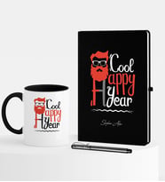 BK Gift Kişiye Özel Yılbaşı Noel Baba Temalı Siyah Defter Kalem Kupa Seti - 3
