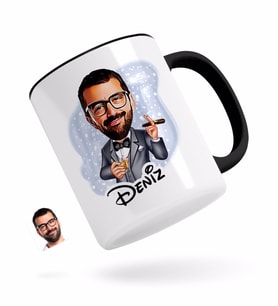 BK Gift Kişiye Özel Erkek Patron Karikatürlü Siyah Kupa Bardak-3