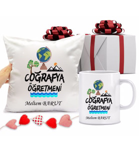 Coğrafya Öğretmeni Kupa Bardağı ve Yastığı Hediye Seti (Model 1)