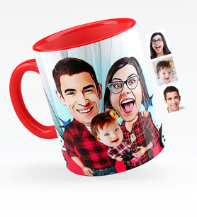 BK Gift Kişiye Özel Aile Karikatürlü Kırmızı Kupa Bardak  2