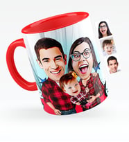 BK Gift Kişiye Özel Aile Karikatürlü Kırmızı Kupa Bardak  2