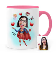 BK Gift Kişiye Özel Süper Anne Karikatür Pembe Kupa Bardak