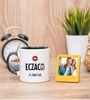 Eczacı Siyah Kupa Bardak ve Sarı Mini Fotoğraf Çerçevesi